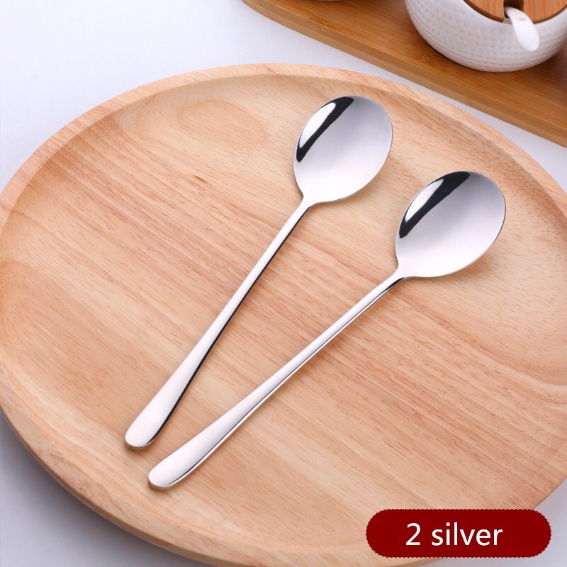 2PCS Rose Gold Colorful Coffee Spoon Stainless Steel Long Handle 8 Color Korean Mixing Spoons Set Dessert Long Ice Kitchen Scoop: 2silver