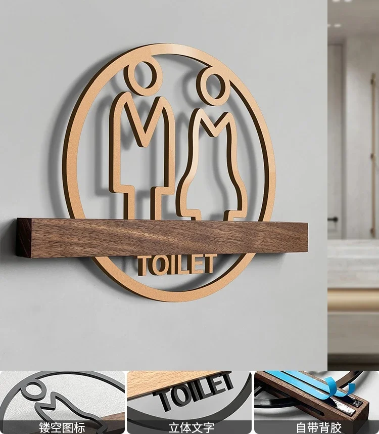 Toalettdörrskylt för män och kvinnor, högkvalitativ hotellkontorsskylt för offentlig toalett, logotyp, snabb skyltning: 20 x 30cm / Gyllene