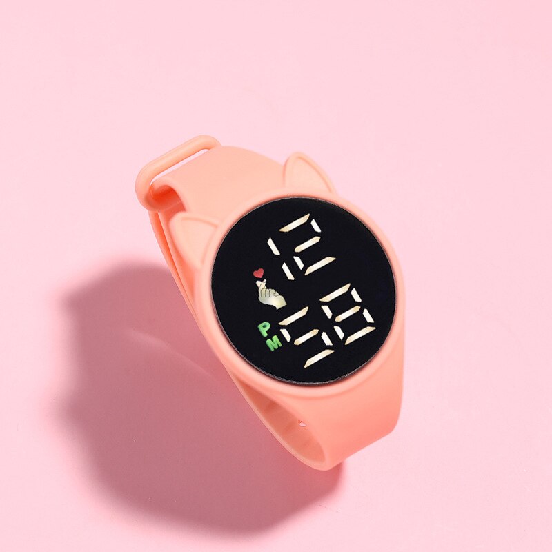 Reloj de pulsera Digital LED con esfera de gato para niños, pulsera de silicona electrónica deportiva con dibujos animados, , 2022: orange