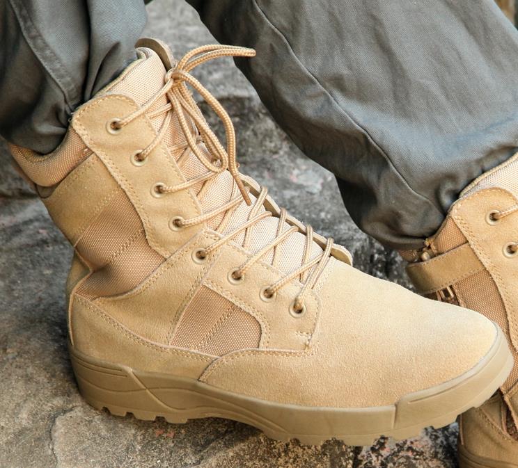Bottes militaires en cuir pour hommes, en daim de vache, pour combat au sable, avec fermeture éclair, sangle à la cheville, botte tactique solide, automne