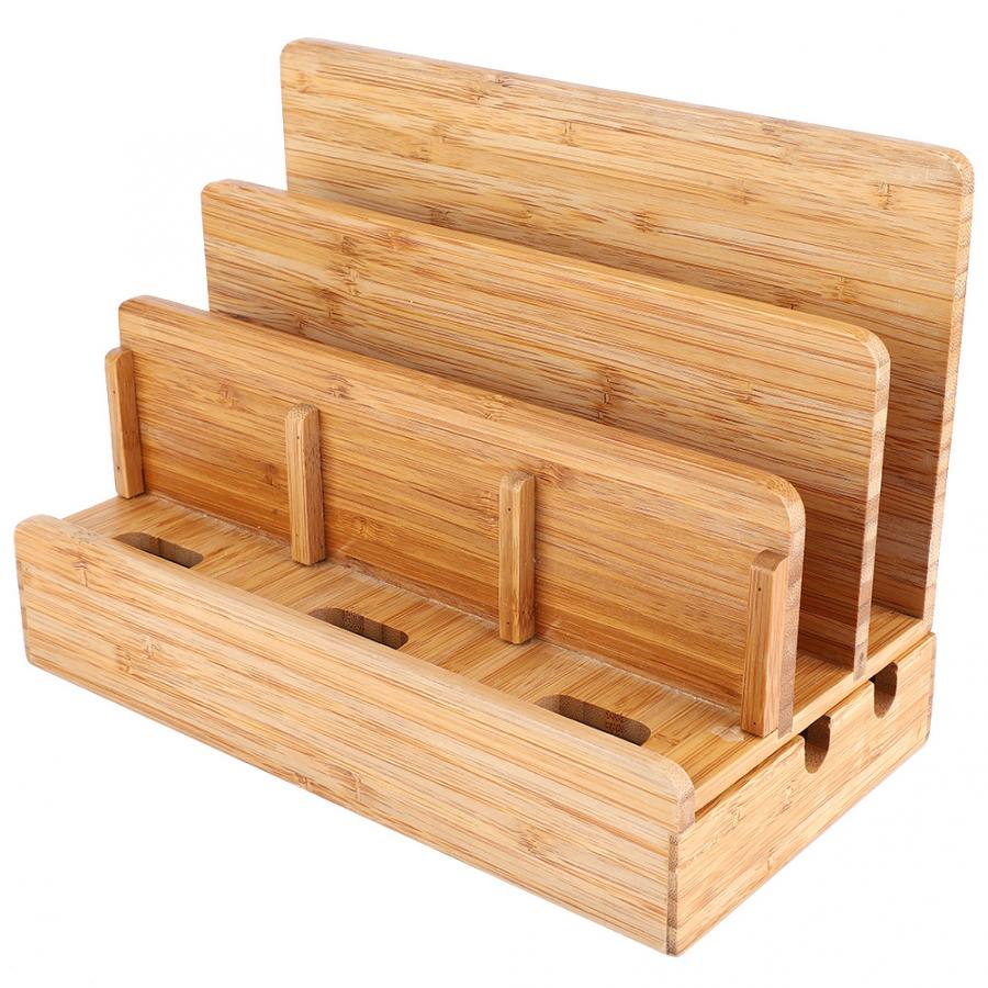 Soporte de carga de madera de bambú Base multifunción soporte de teléfono móvil estación de carga teléfono tableta organizador de escritorio
