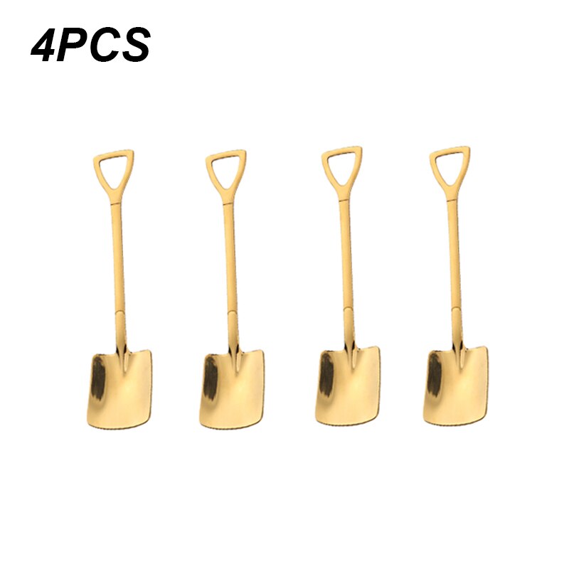 Juego de cucharas planas de acero inoxidable 410 para postre, cuchara de Metal para café, té, helado, barra creativa de , artículos para el hogar, cocina: 4PCS3
