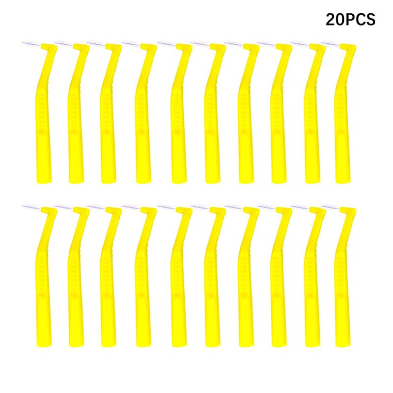 20 Stks/doos L Vorm 0.6-1.5Mm Volwassenen Rager Push-Pull Tandenstoker Interdentale Tandenborstel Tooth Pick voor Orale Reiniging: 0.7mm Yellow