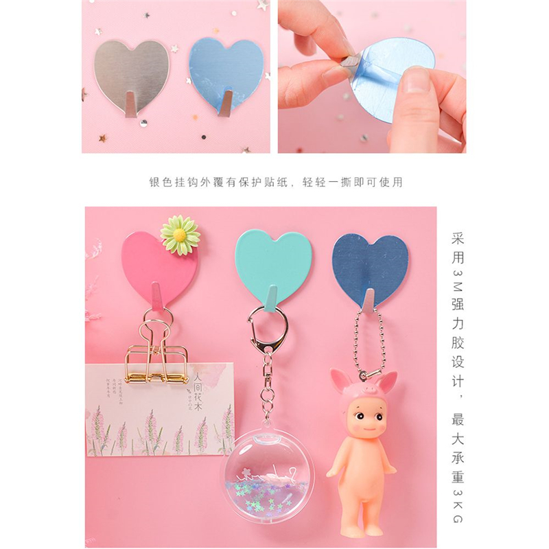 Gancho de Metal en forma de corazón para pegar en la pared, gancho adhesivo fuerte para cocina, sin rastro, para pegar en la puerta,