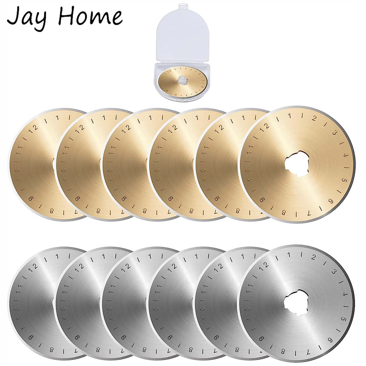12 Pack Rotary Cutter Blades with Storage Box 45mm Replacement Rotary Blade for Art DIY Crafts Quilting Scrapbooking Sewing Tool