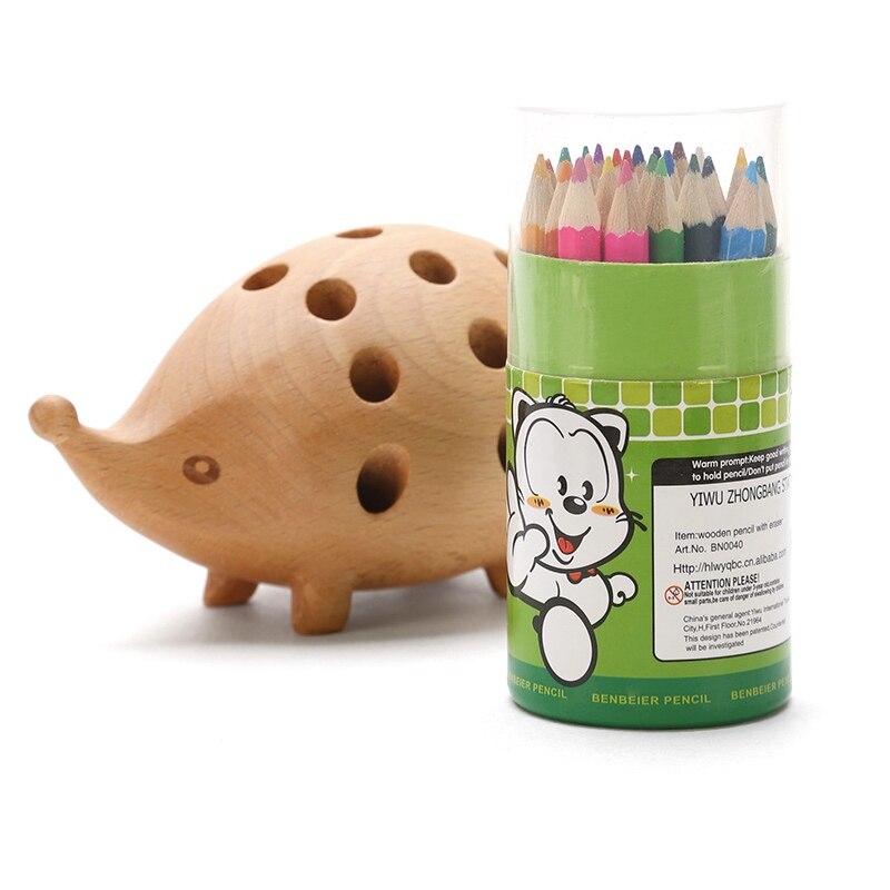 Holz Igel 24 See Stift Eingesetzt Stand Multi-Funktionale Schreibtisch Halfter freundlicher SchöNe Bleistift Halfter Mit 24 Farben stift