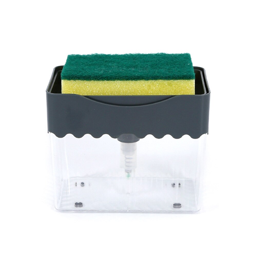 Dispensador de jabón tipo prensa para cocina, almohadilla de limpieza de esponja, contenedor de detergente, herramienta de limpieza del hogar: Grey