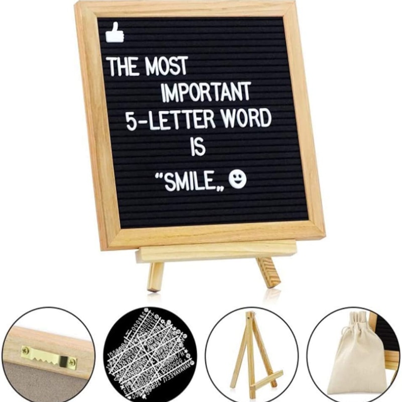 10x10 Inches Double Sided Felt Letter Board Changeable Message Black Sign Message Home Office Decor Board