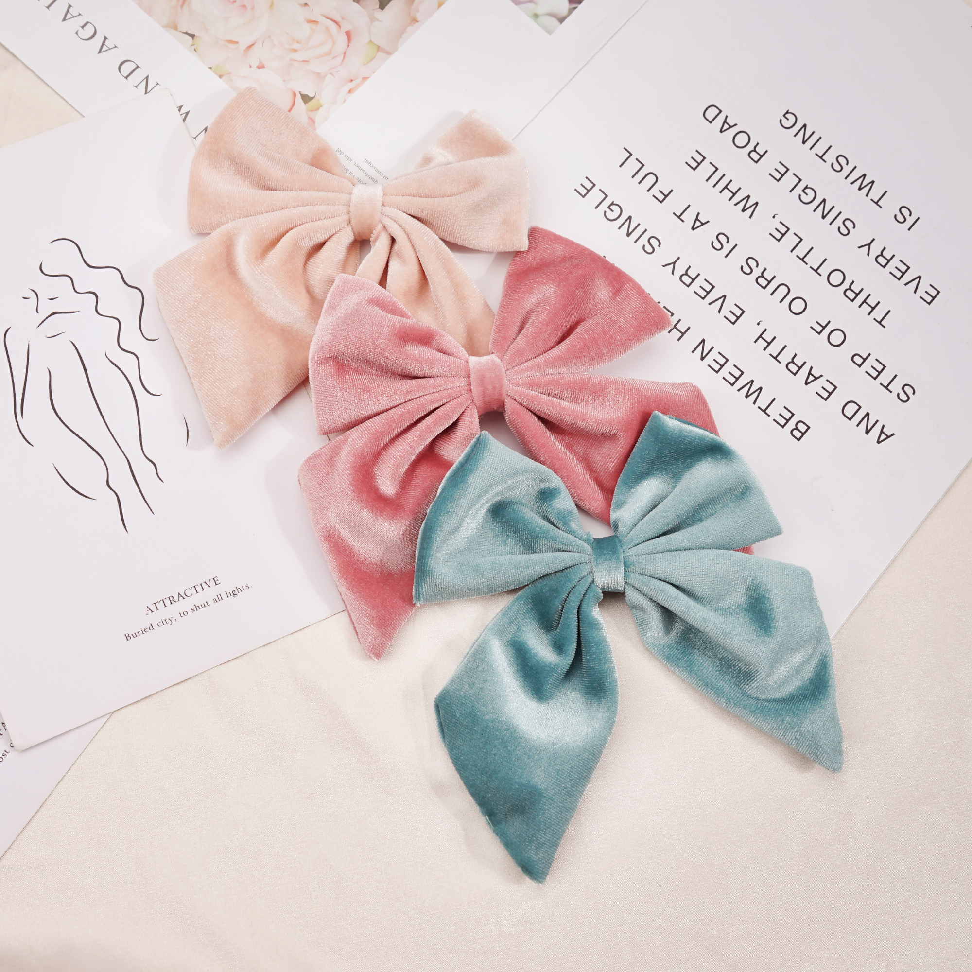 3 uds. De lazos grandes de terciopelo de 6 pulgadas, pinzas para el pelo con lazo, pasadores franceses para el pelo, accesorios Vintage para adolescentes, niñas y mujeres: YELLOW