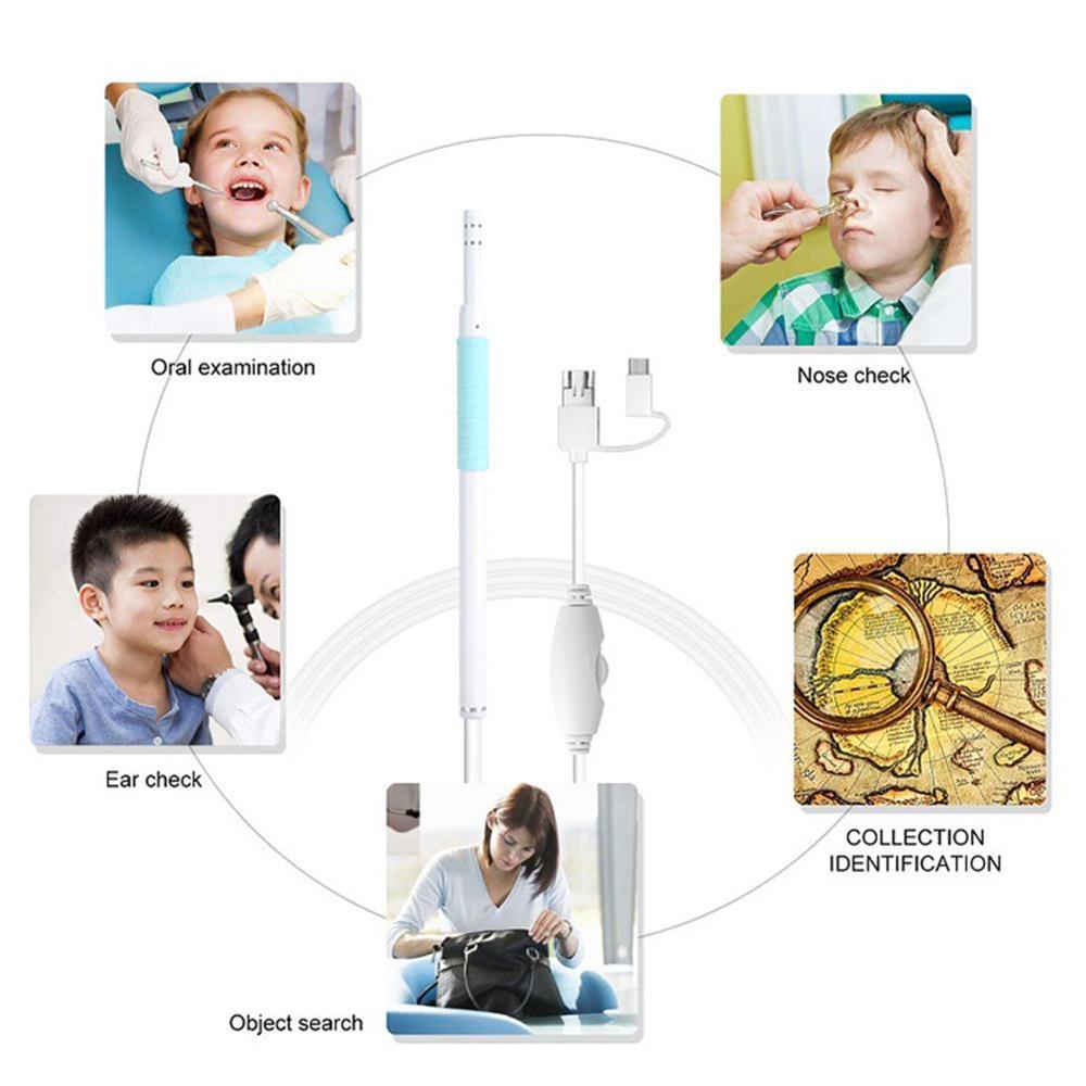 Otoscopio 3 en 1 con USB, endoscopio para oreja, cámara de vídeo, cera de los oídos, cuchara limpia, soporte para Android, PC, tipo C, conexión Micro USB