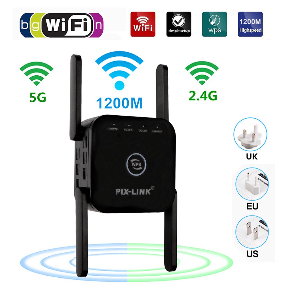 2.4G/5G Wifi Repeater Wifi Extender 1200M Wifi Amplifier Wireless Long Range WiFi Booster Wi-Fi Repeater Signal Wi-fi Extender