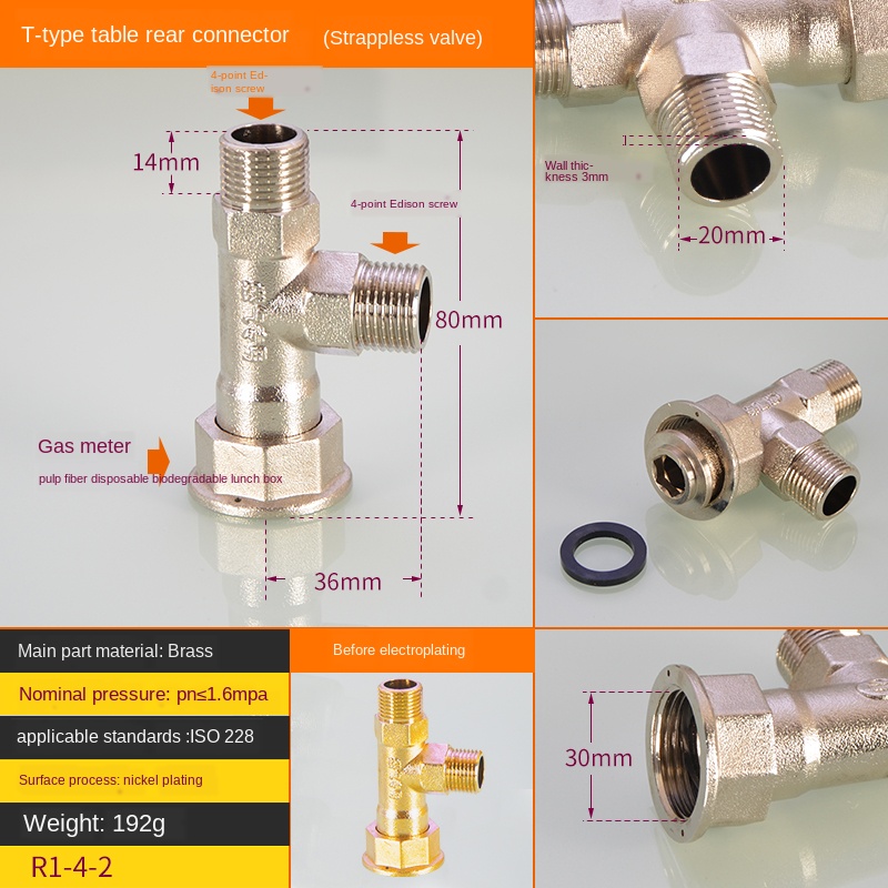 Pipe Fittings The gas meter is suitable for M30 to 1/2IN 3/4IN conversion adapter gas meter union joint accessories: T