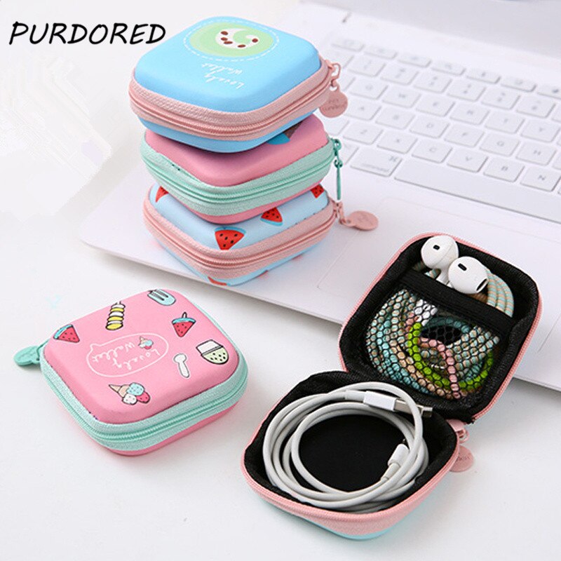 PURDORED-Mini bolsa organizadora de auriculares portátil con dibujos animados, bolsa de embalaje de Cable USB Digital, accesorios de viaje, 1 ud.