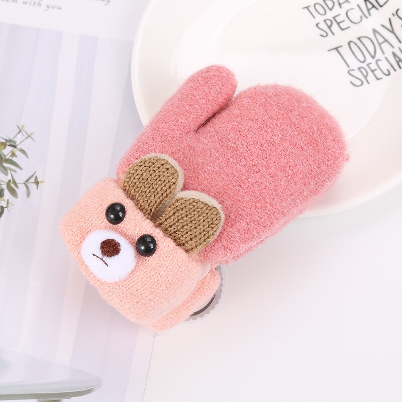 Warmom Cute Ear Bear Cartoon guanti per bambini inverno lavorato a maglia lana doppio strato più velluto guanti caldi spessi guanti per bambini per 0-3Y