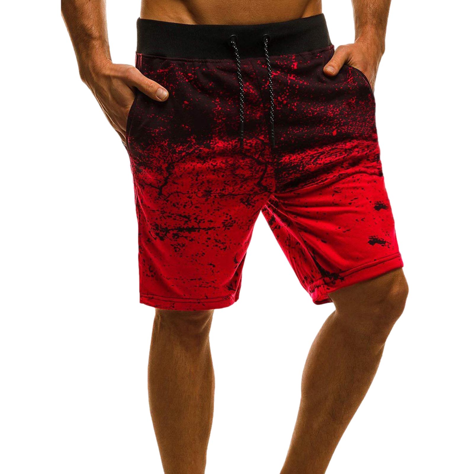 Calções de praia ao ar livre confortável adequado para a multidão grande calças esportivas de corta-corante para homem com cordão: Red / XL