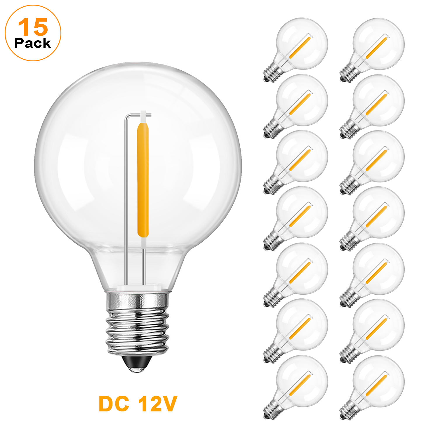 Bombillas Led G40 de bajo voltaje DC12V 24V 1W E12 bombilla de repuesto de plástico Retro para cadena de luces Solar fuera de la red batería Camping RV: Color blanco cálido / 2 unidades
