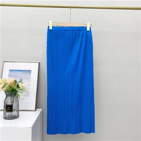 Falda plisada de media pantorrilla para mujer, informal, suelta, Color sólido, elegancia de oficina, estilo coreano, primavera y verano: Azul