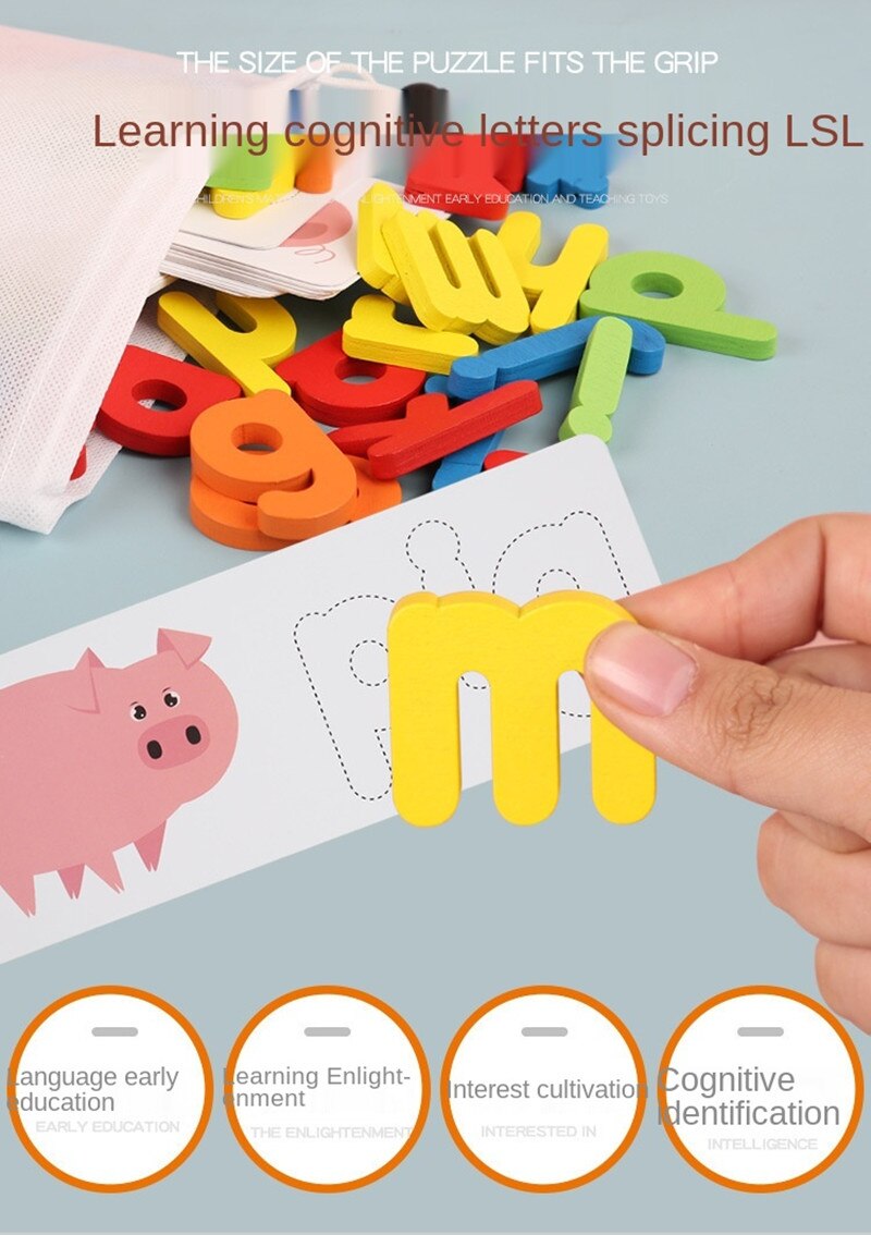 Kinderen Speelgoed Diy Hout Flash Kaarten Alfabet Houten Letters Abc Sight Woorden Matching Puzzel Voor Peuters Jongens Meisjes Leeftijd 3 + Jaar Oud