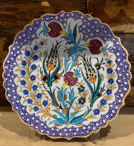 Handmade and Handpainted 30cm Ceramic Plate,Handmade Ceramics, English, Health ceramic,Oriental ceramic plate
