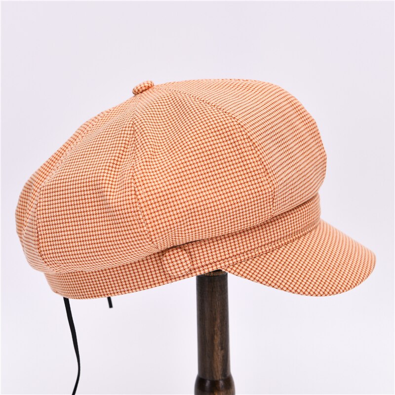 Vintage Newsboy Cap Women Octagonal Hat Casual Plaid Spring Ladies Plaid Painters Beret: Khaki-plaid