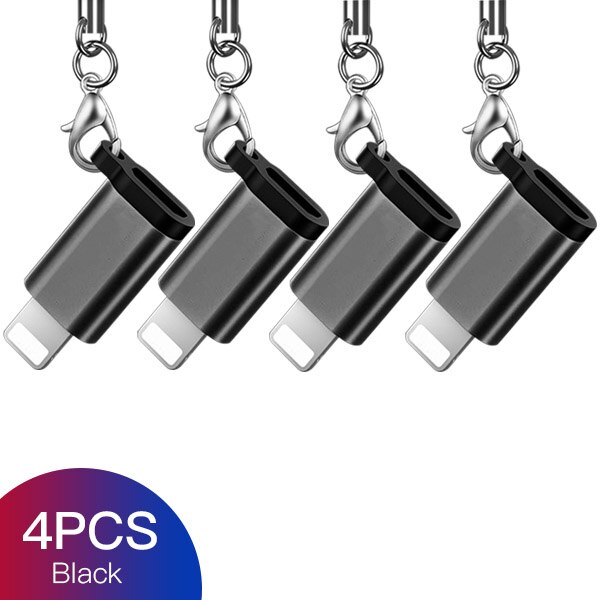 !! Accezz-adaptador otg 4pc com micro usb fêmea para iluminação de 8 pinos para iphone x xs max xr 7 8 6s plus, conversor de carregador e sincronização de dados para telefone: 4PC Black