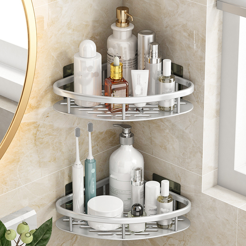 Badezimmerregal Ohne Bohren Aufbewahrungskorb Waschtisch Weltraumaluminium Lagerung Wandregale Dusch-Caddy-Rack