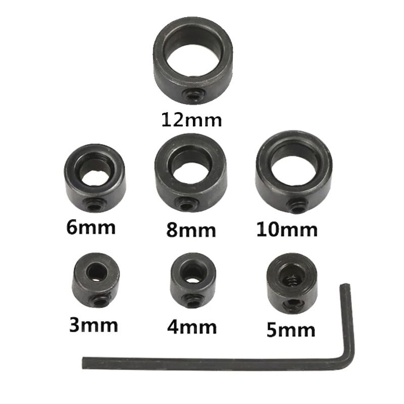 3-16mm Drill Bit Shaft Depth Stop Collars Woodworking Drill Bit Limited Ring Collar: 7Pcs 3-12mm