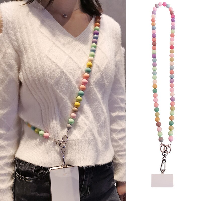 Lanière de cou universelle pour téléphone portable, étui de téléphone portable, Clip universel, perlé à la main, boucle de ceinture pour téléphone portable, longue chaîne de suspension, lanière perlée