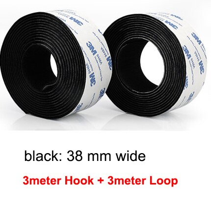 3M/Pair Self Adhesive Hook and Loop Fastener Tape 3M Hook Adhesive Tape Double Sided Sticker Carpet Gripper Pad Wall Mounting: 38mm black