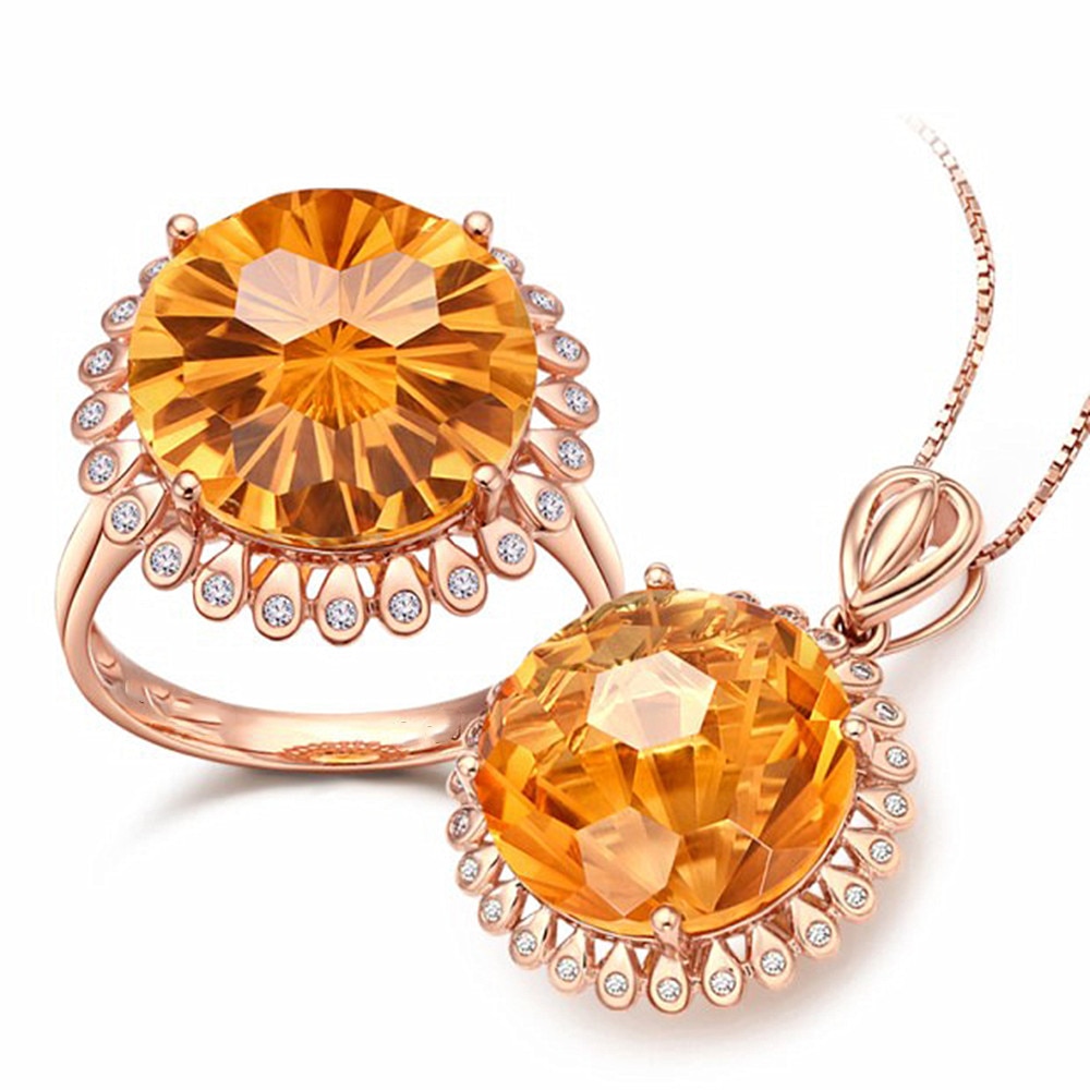 Citrine edelsteine gelb kristall zirkon diamanten ringe anhänger halsketten schmuck setzt für frauen Gold farbe schmuck Schmuckstück