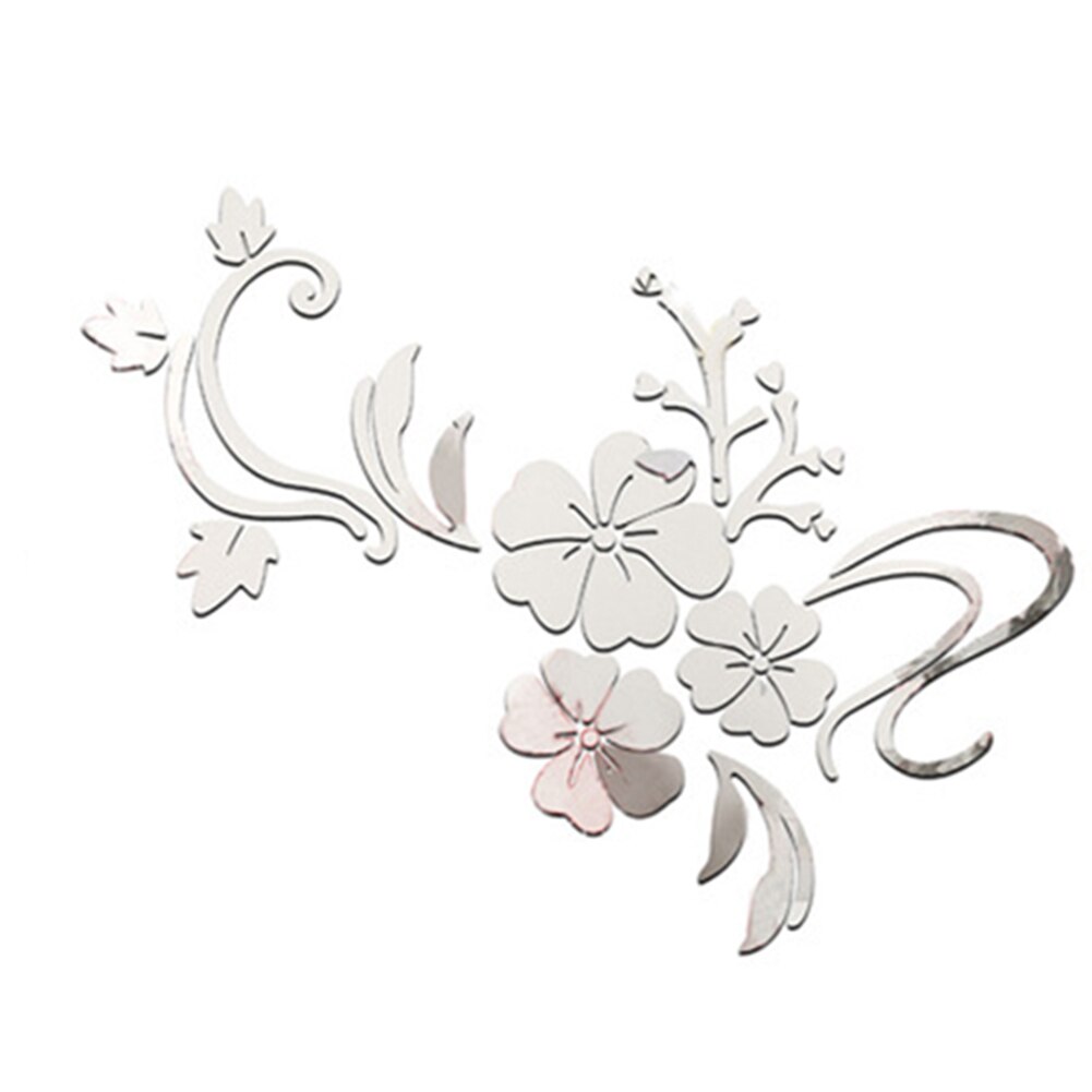 3D miroir fleur vigne amovible Mural Sticker Mural autocollant décor de fond maison Stickers muraux: Argent