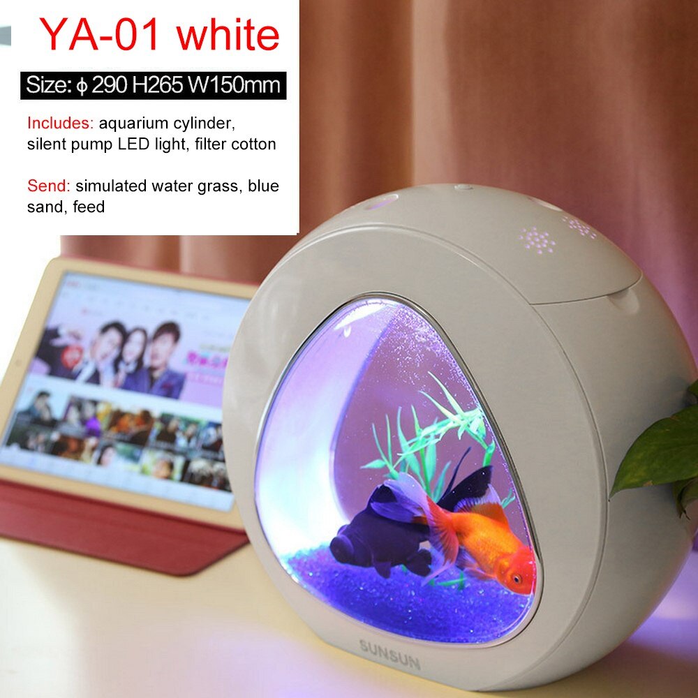 4l økologi fisk tank integration filter ledet lys system mini nano tank kontor desktop akvarium: Hvid