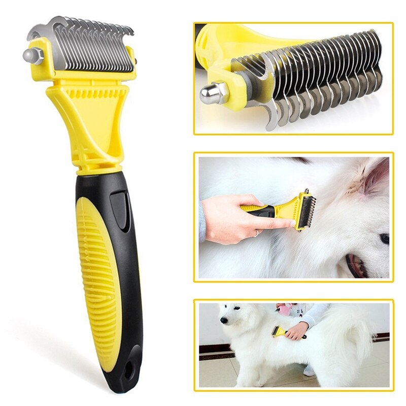 Double Sided Pet Dematting Comb | Stainless Steel Grooming Brush for Small, Medium or Large Breeds | Removes Mats, Tangles and K