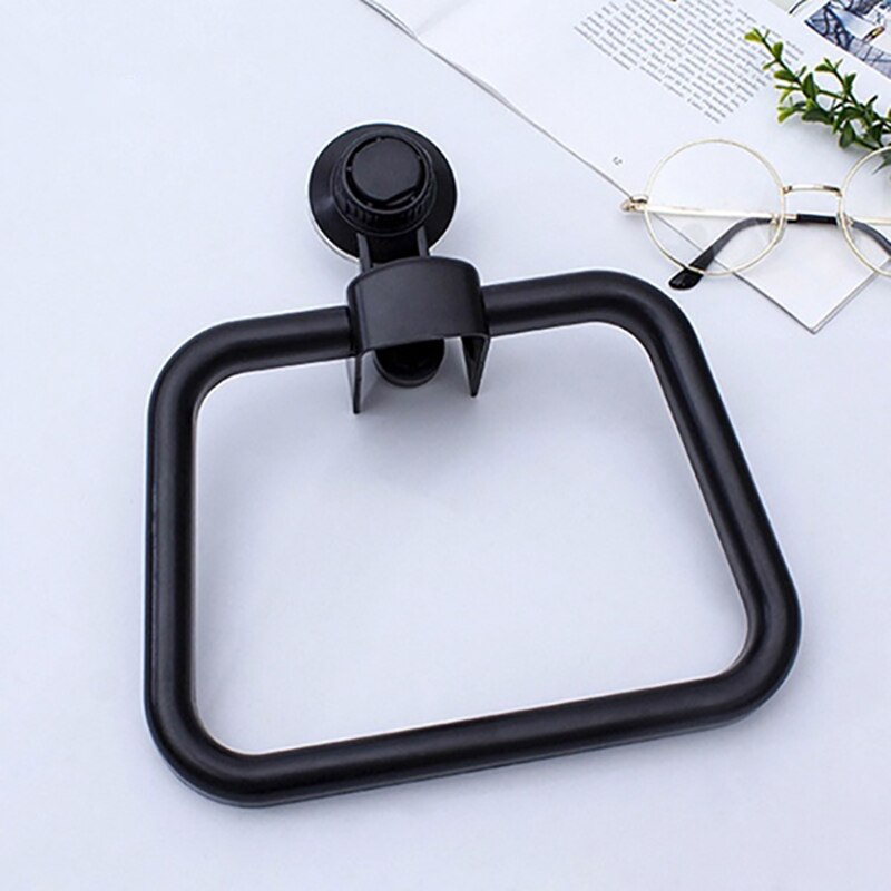Bathroom Multifunction Powerful Suction Cup Towel Ring Bathroom Punch Free Towel Hanging Ring Seamless Towel Wall Mount: black