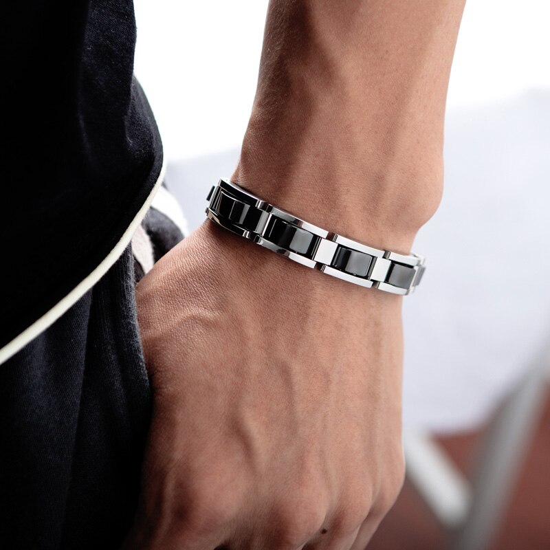 Black Magnetic Bracelet Men Hand Chain Energy Health Germanium Magnet Bracelet Stainless Steel Bracelets for Women