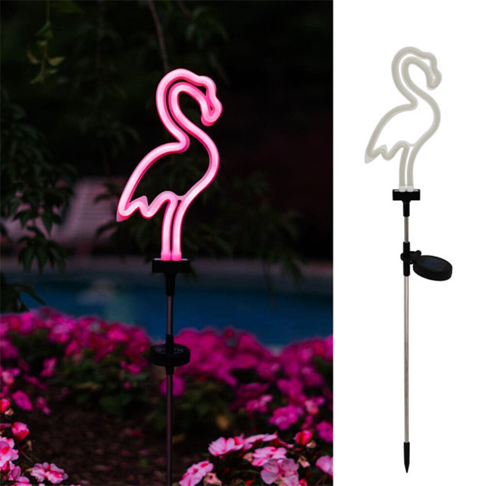 Solar flamingo pæl lys lanterne sol drevet gang lys vandtæt udendørs sol lys plæne gård lampe til haven terrasse: 1 stk neon flamingo