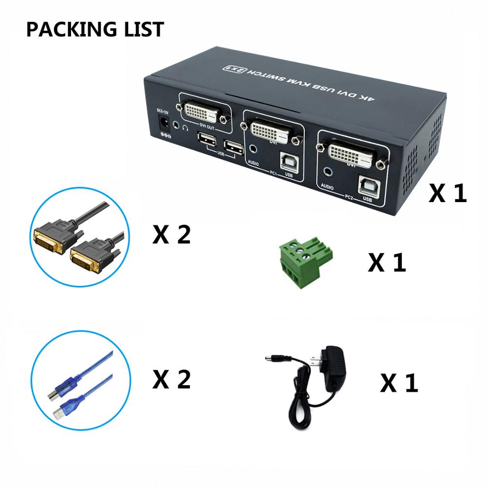 Pway Dvi Kvm Switch 2 Port 4K Usb Schakelaar Kvm Dvi Switcher Splitter Box Voor Delen Printer Toetsenbord Muis kvm Switch Dvi