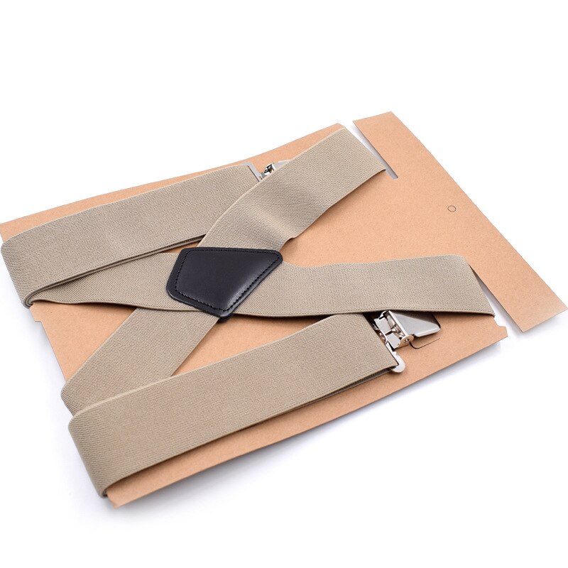 5cm Wide Men Suspenders High Elastic Adjustable 4 Strong Clips Suspender Heavy Duty X Back Trousers Braces: Khaki
