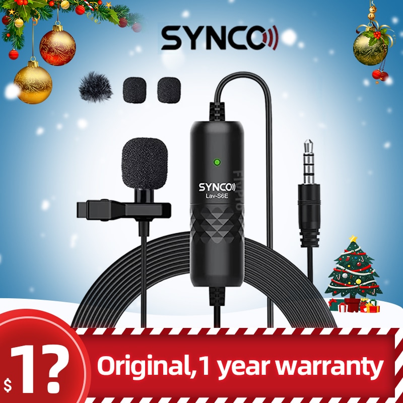 Synco Lav S6E Lavalier Microfoon Omnidirectionele Condensator Label Mic, 6M Cord Iphone Android Smartphone Professionele Lavalier