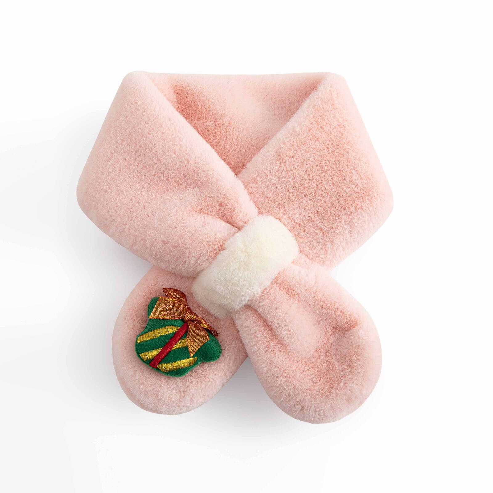 Christmas Cartoon Plush Scarf for Children Scarves Winter Cartoon Embroidery Scarf Boys Girls Xmas: Pink