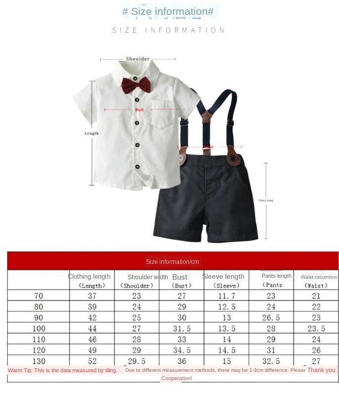 Vestido de graduación para niños, camisa blanca de verano, pantalones cortos con tirantes de manga corta, traje de Boutique de estilo coreano, ropa para niños