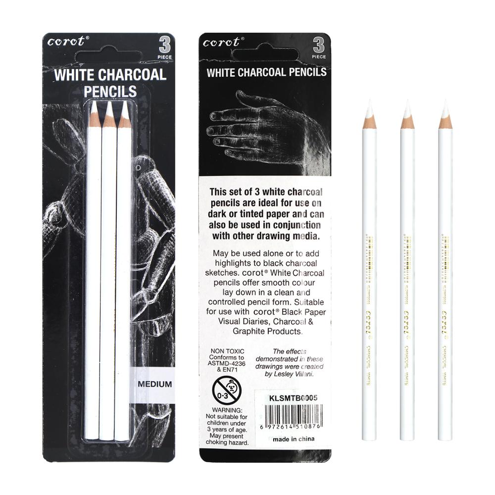 Corot – crayon à charbon à reflets blancs, crayon Standard pour croquis, dessin, ensemble de crayons, fournitures de peinture artistique, 3 pièces