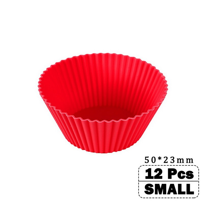 12 pièces/ensemble cuisson tasse Liner cuisson moules forme ronde Silicone Cupcake moule fabricant moule plateau bricolage gâteau décoration outils: red small