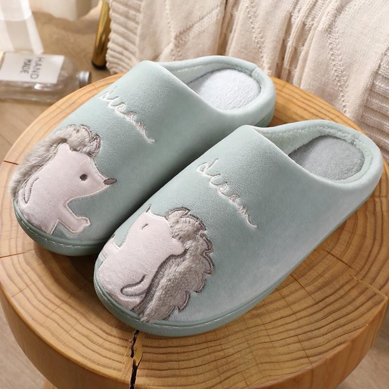 Naiset pehmotossut miehet parit koti pörröinen luistamaton lämmin talon lattia puuvillakengät sarjakuva eläin naiset tytöt tekoturkis liukumäet: Vihreä / 8