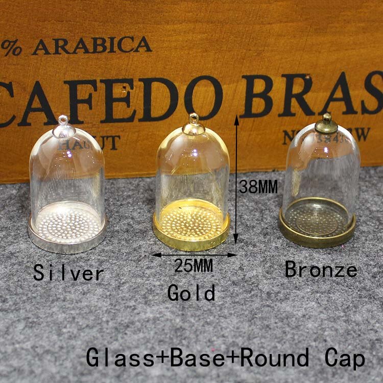 2 PCS Kleine Prinz Rose Glas Dome Mit Anhänger Basis & Top Metall Kappe Glas Fläschchen Halskette anhänger Diy Schmuck finden: Silver Base-RoundCap