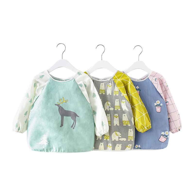 Bandana haklappar söta tecknade baby haklappar vattentäta spädbarn äta barn ritar långärmad förkläde baby självmatande haklapp