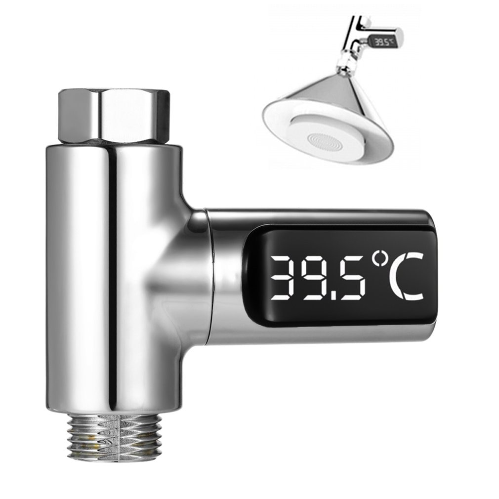 Monitor de temperatura del agua con pantalla LED Celsius, termómetro de ducha eléctrica, flujo de rotación de 360 grados, autogenerador