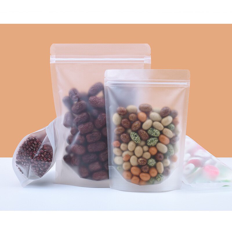 50 Pcs Zipper Bags Reusable Food Saver Storage Sack Snacks Ziplock Sealed Packet Fresh Package Transparent Frosted Packing Box