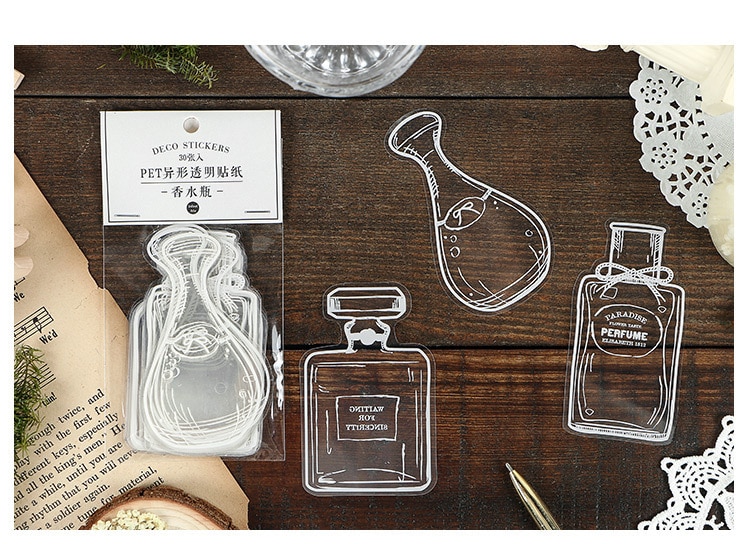 30pcs Transparent And Beautiful White Glassware Sticker Aesthetic Personality Cute Stationery Stickers Scrapbooking Decoration: Perfumebottle