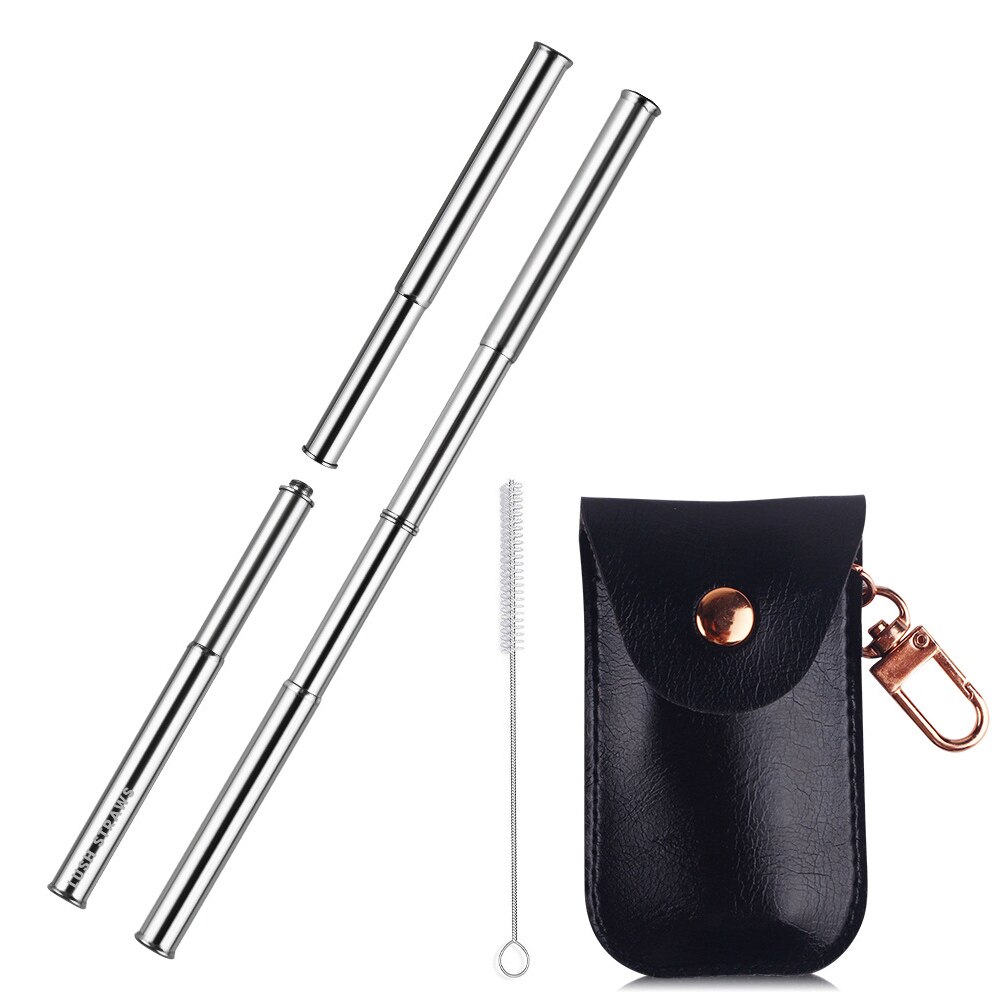 Portable Stainless Steel Reusable Metal Straw Portable Collapsible Foldable with Case Cleaning Brush Bar Drinking Accessories